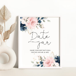 Poster Ideias de noite de encontro com blush floral navy.