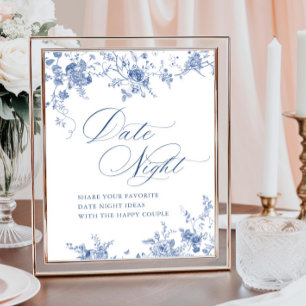 Poster Ideias Noturnas de Data Floral Francesa Azul Vitor