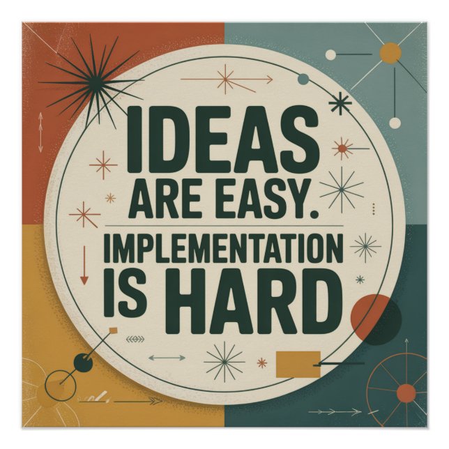 Póster Ideias São Fáceis. Implementação É Difícil (Frente)
