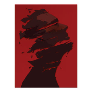 Póster Identidade Fragmentada em Tons de Vermelho