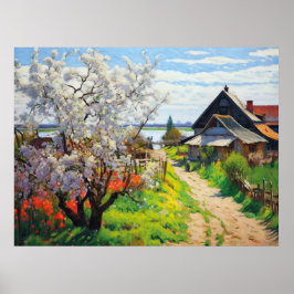 Poster Idílica Fazenda de Primavera Flores de Cerejeira e