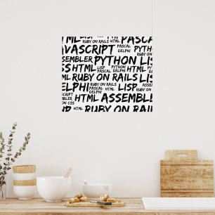 Póster Idiomas de programação, idiomas do computador, cód