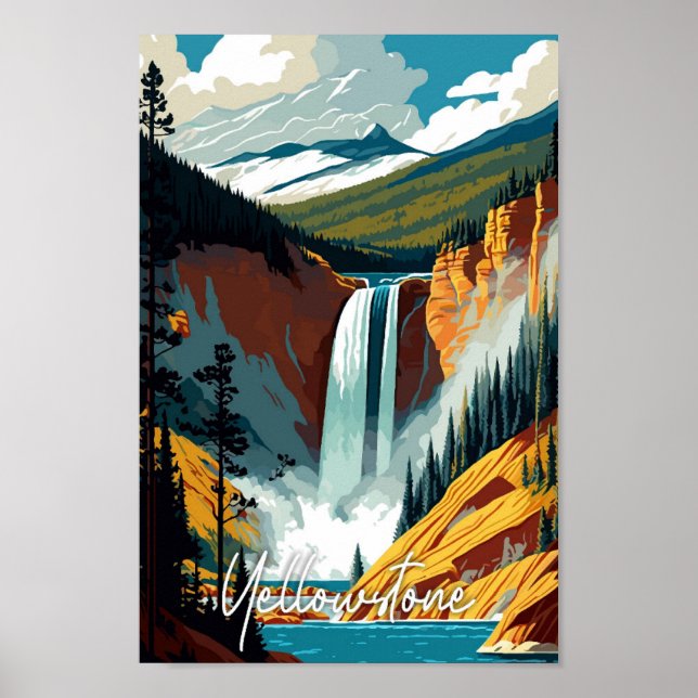 Poster Iellowstone USA - ilustração de arte viagens vinta (Frente)