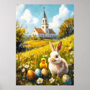 Poster Igreja Cristã felz pascoa Bunny Egg
