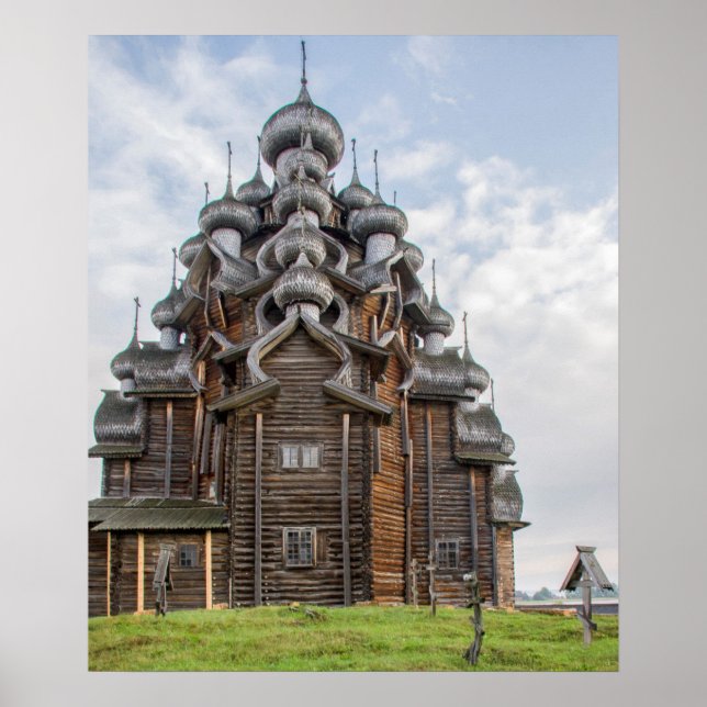 Póster Igreja de madeira ornamentada, Rússia (Frente)