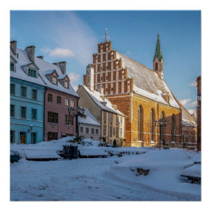 Póster Igreja de Peter no inverno em Riga, Letónia