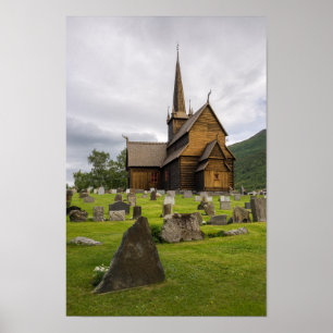 Poster Igreja de Stave com cemitério na Noruega