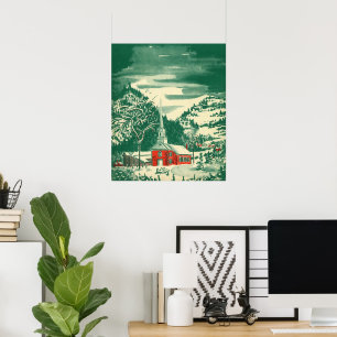 Poster Igreja do natal vintage, Snowscape no inverno