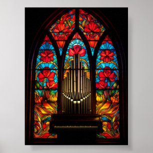 Poster Igreja do Papoula Vermelho Gótico Órgão de Tubos V