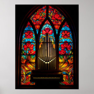 Poster Igreja do Papoula Vermelho Gótico Órgão de Tubos V