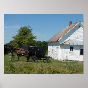 Póster Igreja e cavalos de Amish