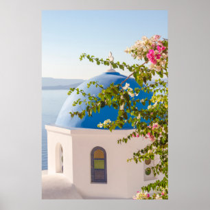 Poster Igreja e flores em Santorini