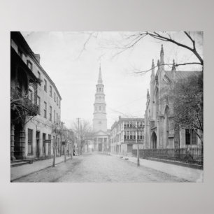 Póster Igreja e Ruas Francesas Huguenot. Igreja de Philip