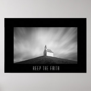 Poster Igreja em uma colina em preto e branco