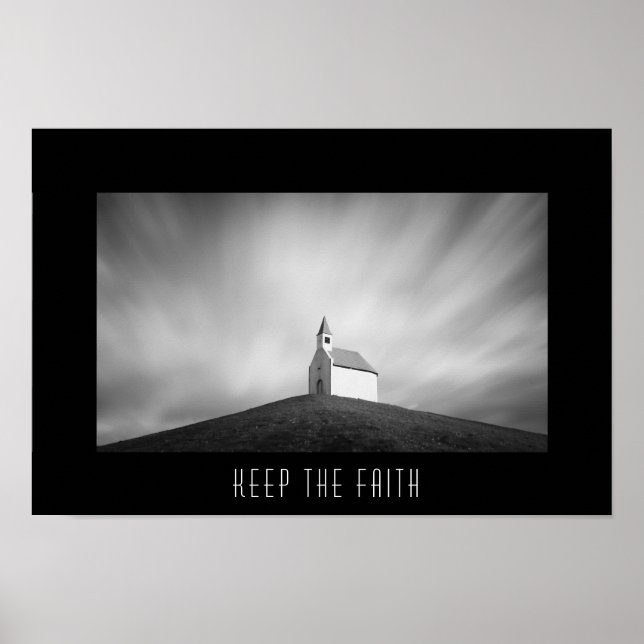 Poster Igreja em uma colina em preto e branco (Frente)