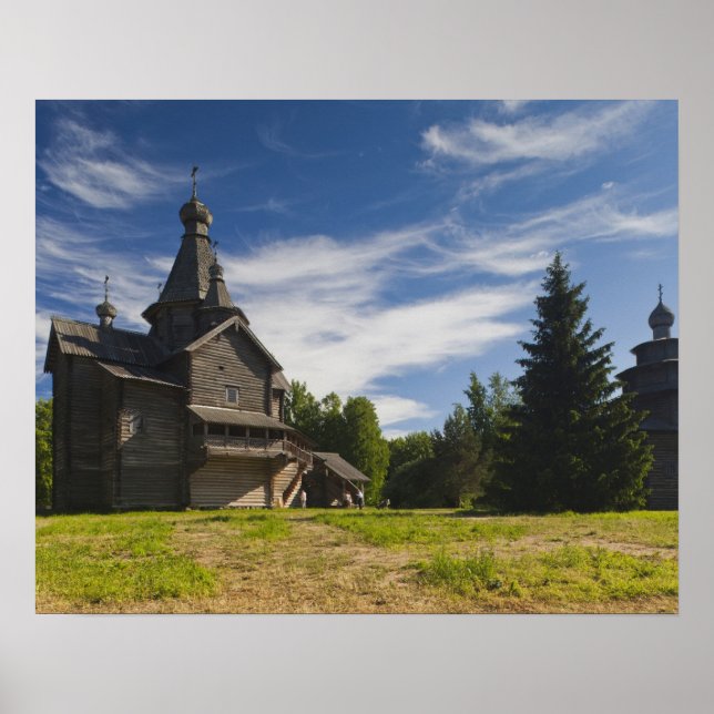 Póster Igreja ortodoxa russa de madeira tradicional (Frente)