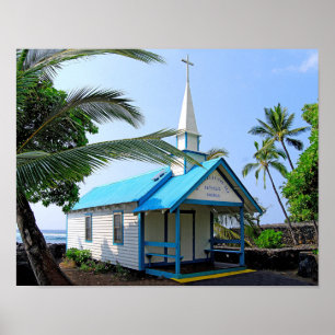 Póster Igreja pouco azul e branca em Havaí