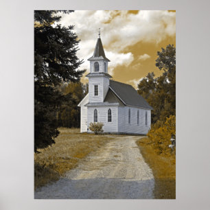 Poster Igreja Presbiteriana Riverside sépia dos anos 1800