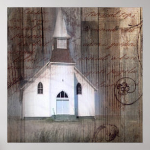Póster Igreja rústica primitiva de madeira afligida do