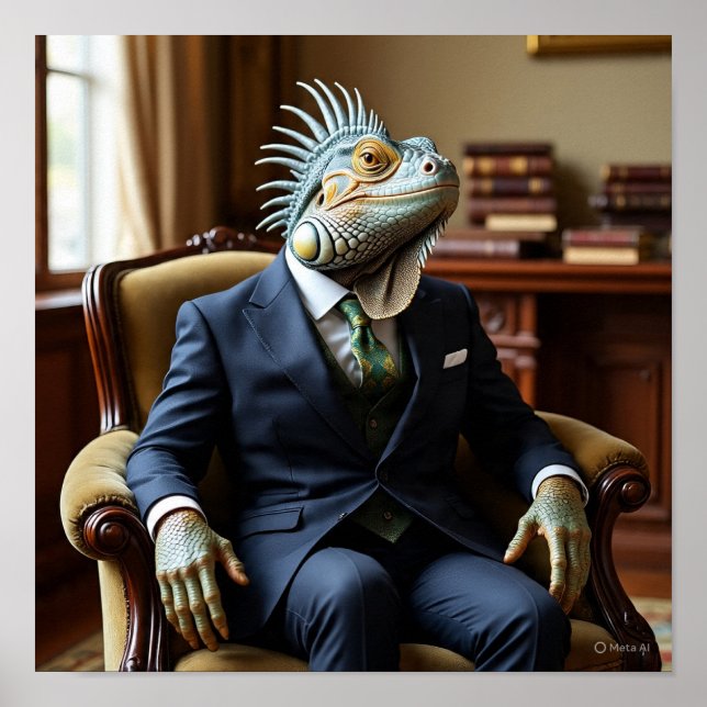 Poster Iguana profissional em um traje de negócios (Frente)