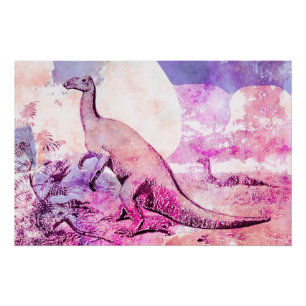Póster Iguanadon dinossauro aquarela vintage