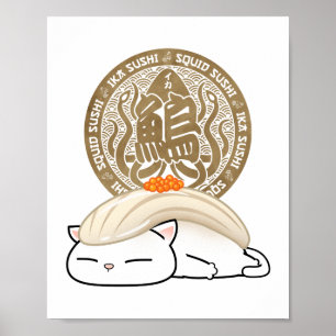Poster Ika Squid Sushi Cat