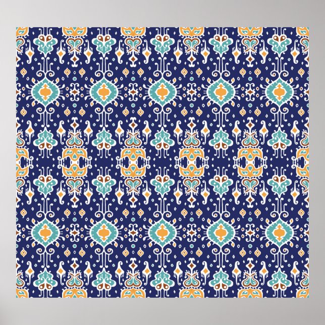 Poster Ikat Geométrico: Folclore Oriental Ornament. (Frente)