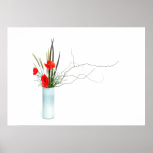 Póster ikebana vermelho do arranjo de flores da papoila