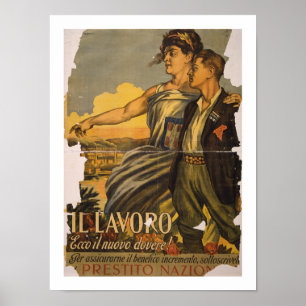 Póster "IL Lavoro" - trabalhe, o dever novo (branco)