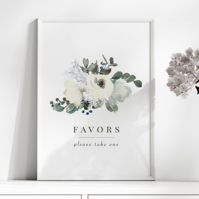 Poster Ilegante Ivory Floral Greenery Casamento Favorece  (Criador carregado)