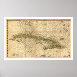 Póster Ilha adiantada do mapa 1639 de Cuba