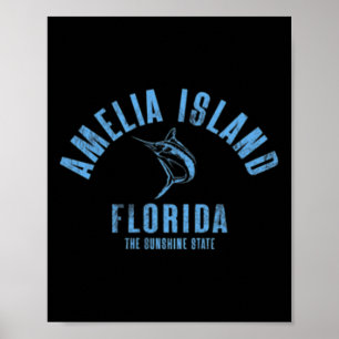 Poster Ilha Amelia Flórida Praia Fl Vintage Frente Praia