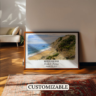 Poster Ilha Block Rhode Island Cartaz, Aquarela