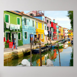 Poster Ilha Burano perto de Veneza, Casas Arco-Íris na It