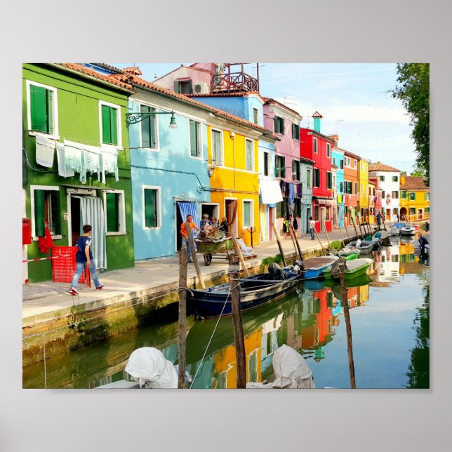 Poster Ilha Burano perto de Veneza, Casas Arco-Íris na It (Frente)
