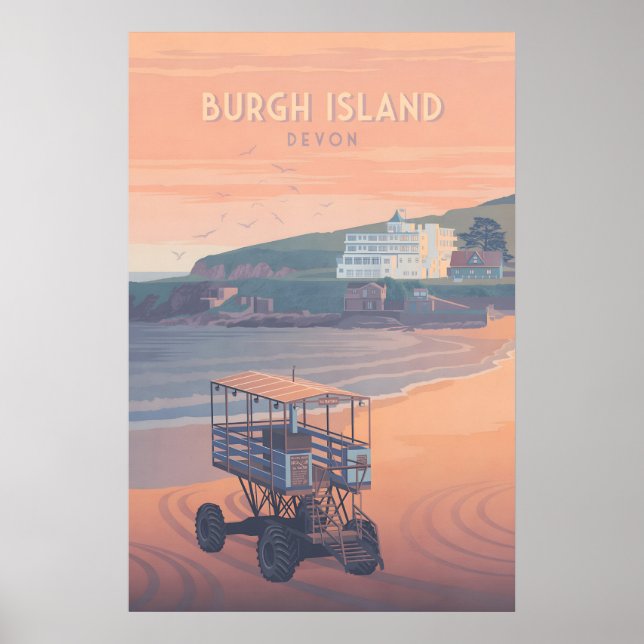 Poster Ilha Burgh Devon Cartaz de Viagens (Frente)