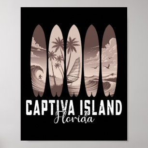Poster Ilha Captiva Flórida Prancha de Surfe Homens Mulhe