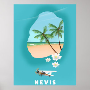 Poster Ilha caribenha de Nevis Mapa ilustrado.