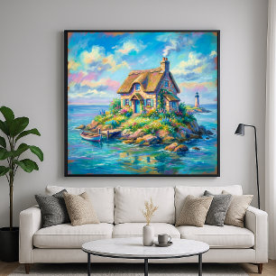 Poster Ilha da Cabana - Estilo de Ilustração Pastel