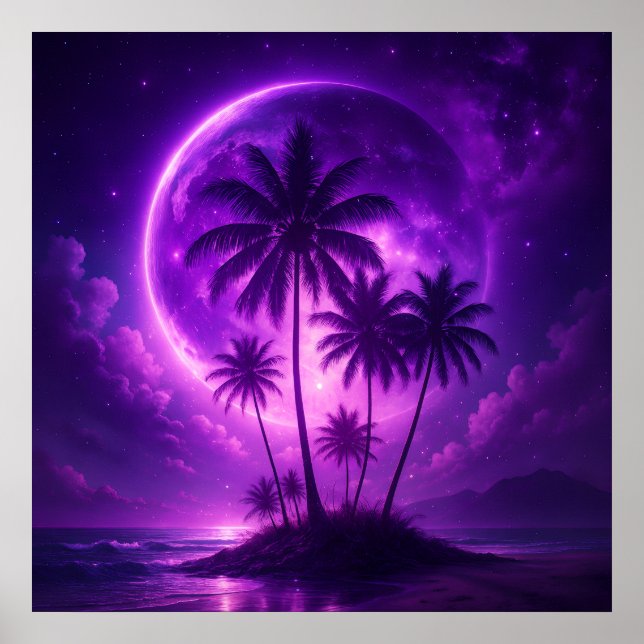 Poster Ilha da Lua Roxa Paisagem de Sonho (Frente)