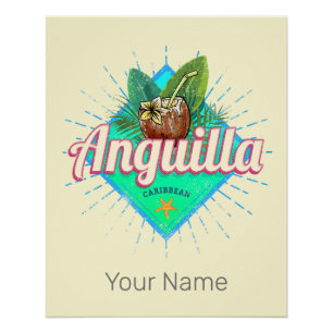 Póster Ilha da Vintagem do Caribe de Anguila Retro Vacina