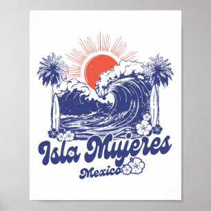 Poster Ilha das Mulheres México 2025 Férias Surf Vintage 