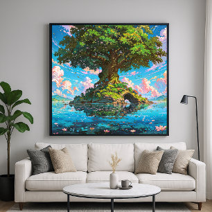 Poster Ilha de Árvores - Estilo de Ilustração de Natureza
