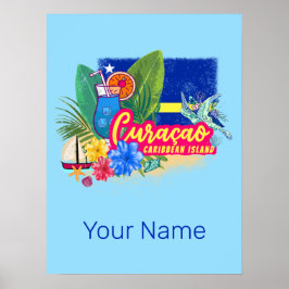 Poster Ilha de caribe Retro Curacao com vinheta de tartar