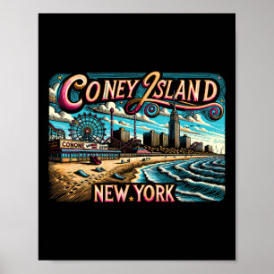 Poster Ilha de Coney Nova York Viagem Férias de Verão em
