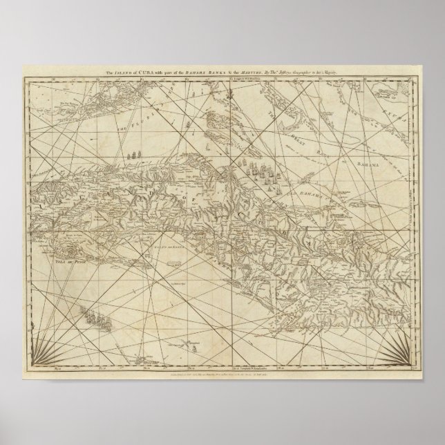 Póster Ilha de Cuba com parte dos bancos do Bahama (Frente)