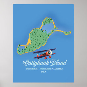 Poster Ilha de Cuttyhunk Gosnold, mapa de Massachusetts