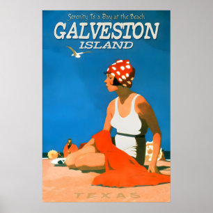 Poster Ilha de Galveston Texas Cartaz de Viagem Reproduçã