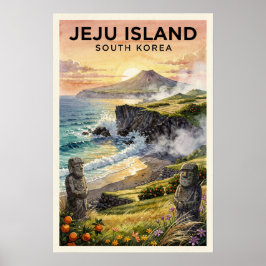 Poster Ilha de Jeju Coreia do Sul Viagem Vintage