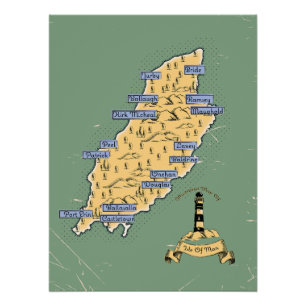 Póster Ilha De Man - Viagem mapa Ilustrado